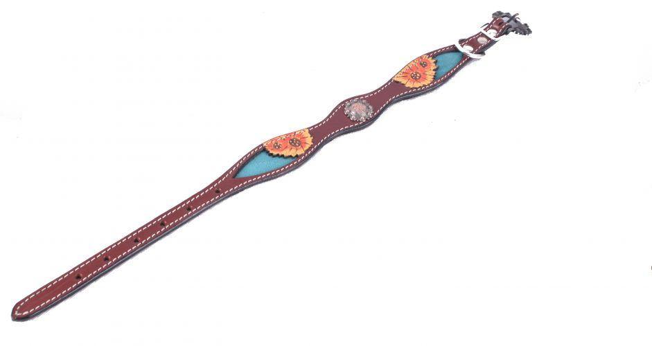 Hand Painted Sunflowers  leather dog collar with copper buckle. - KP Pet Supply
