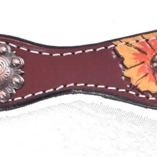Hand Painted Sunflowers leather dog collar with copper buckle. Dog