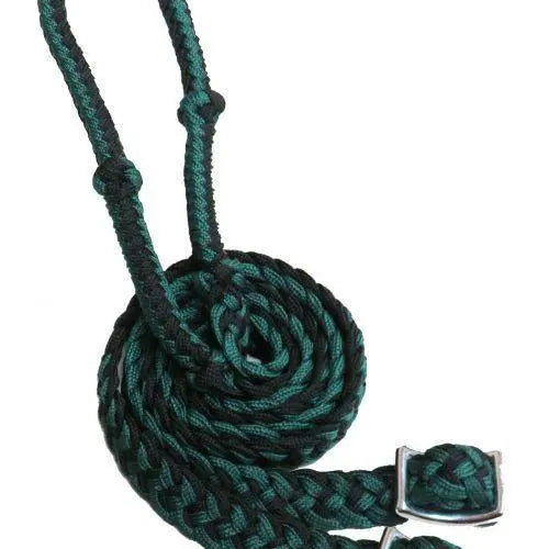 Braided Nylon Barrel Reins with Easy Grip Knots Black Hunter Green Horse