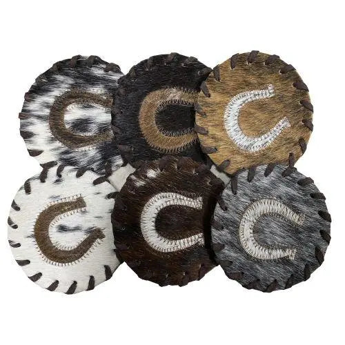 Horseshoe Cowhide Coaster - Sold Individually