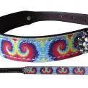 Genuine leather dog collar with tie dye print. Dog