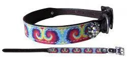 Genuine leather dog collar with tie dye print. Dog