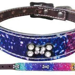 Leather Dog Collar with a Distressed Rainbow Print Overlay Dog