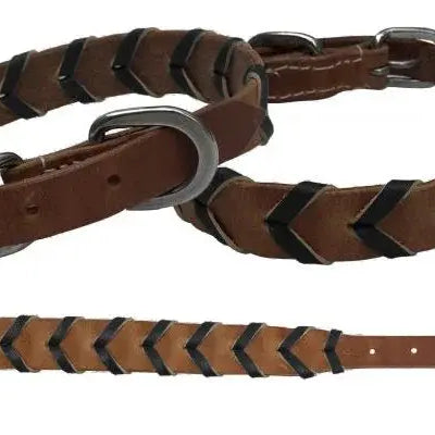 Genuine leather dog collar with braided leather color accent Dog