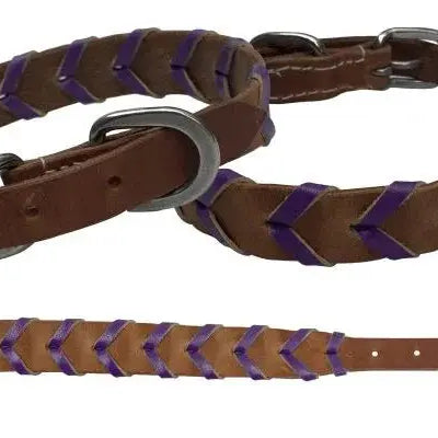 Genuine leather dog collar with braided leather color accent Dog
