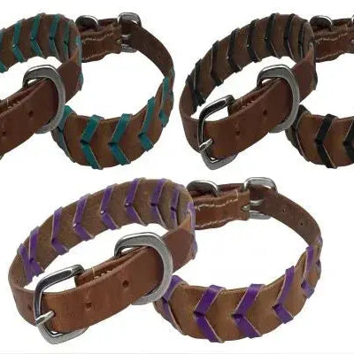Genuine leather dog collar with braided leather color accent Dog