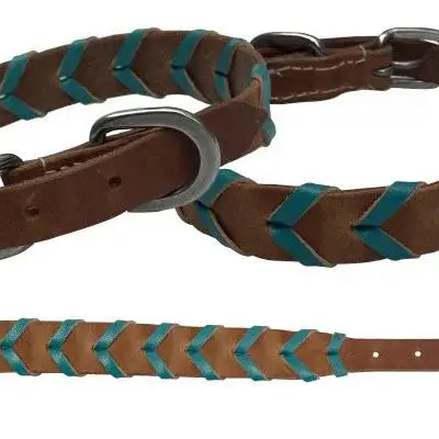 Genuine leather dog collar with braided leather color accent Dog