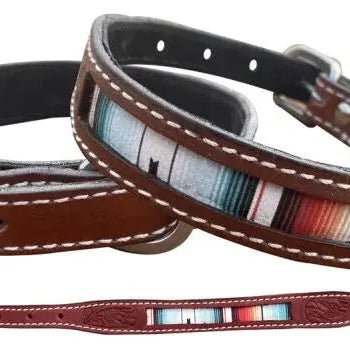 Teal Serape Southwest Printed Leather dog collar Dog