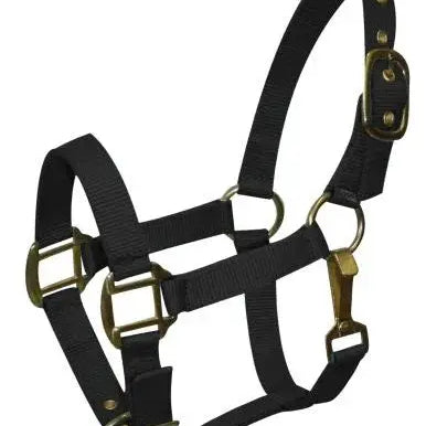 Pony size nylon halter is constructed of triple ply nylon with brass hardware Horse