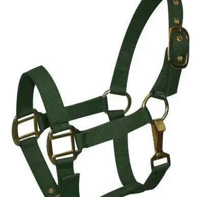 Pony size nylon halter is constructed of triple ply nylon with brass hardware Horse