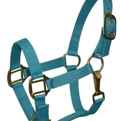 Pony size nylon halter is constructed of triple ply nylon with brass hardware Horse