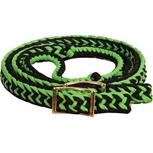 Braided Barrel Reins 8' - Multiple Color Options. Lime Green & Black Horse