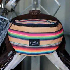Saddle Sack XL colorful striped waist pack with brown leather top