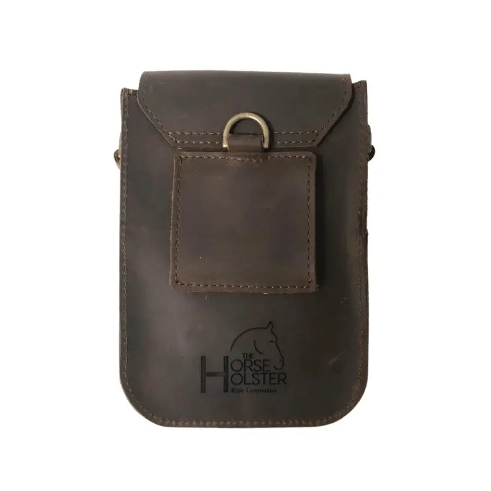 Dark brown leather Horse Holster with brass ring and embossed logo