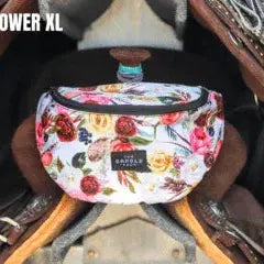 Saddle Sack XL fanny pack with floral wildflowers on white base