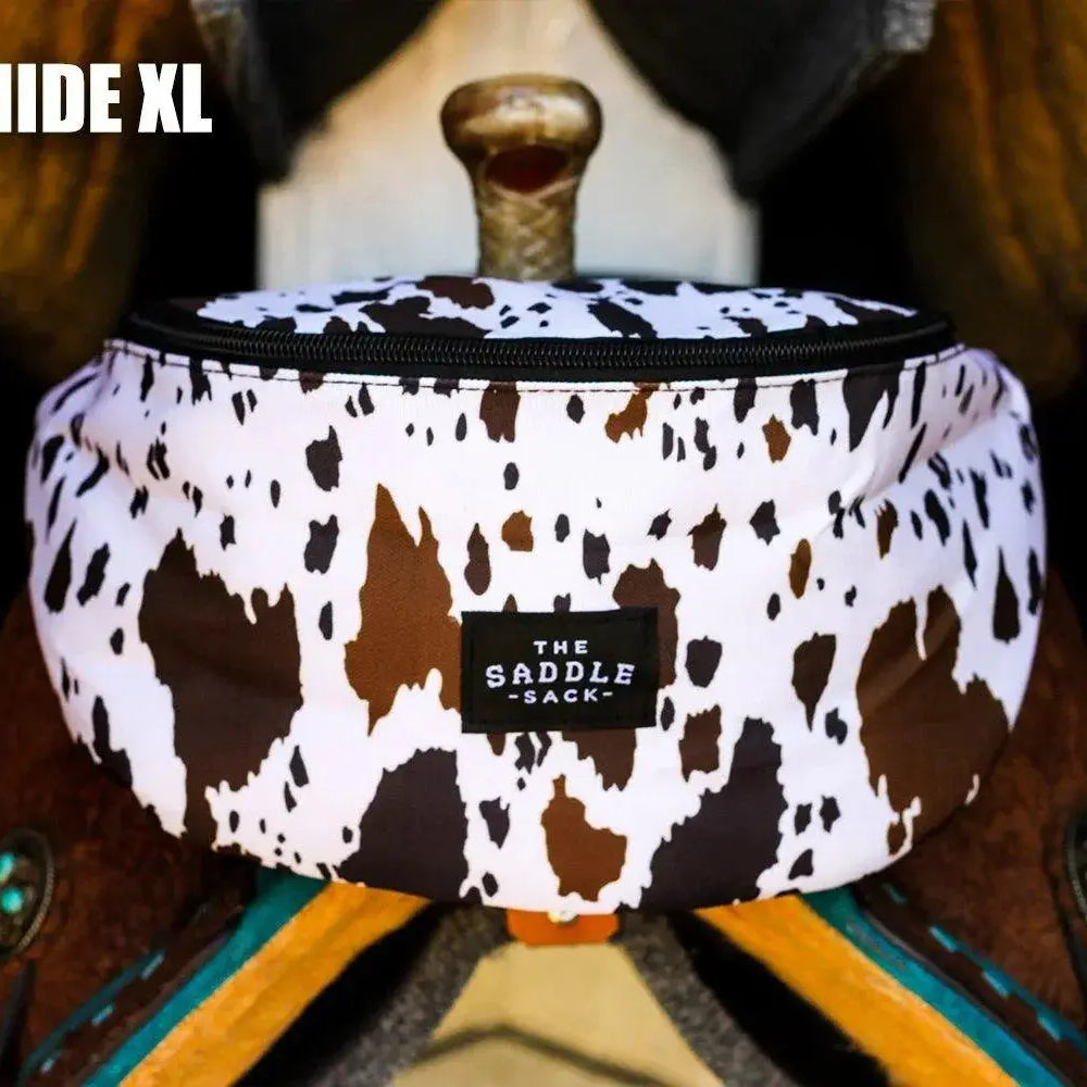 Saddle Sack XL white brown cowhide saddle sack black zipper label