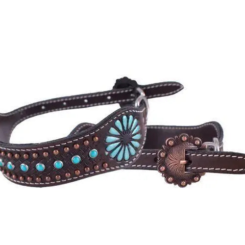 Genuine leather dog collar with turquoise Dog