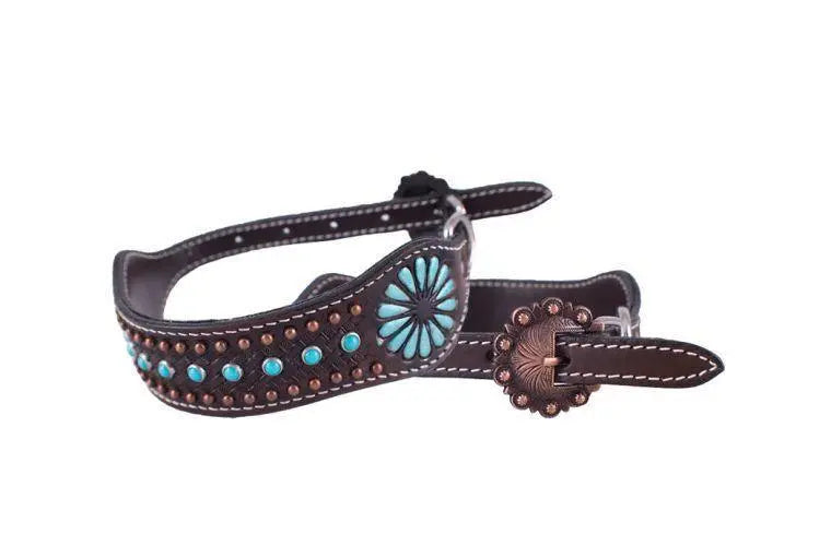 Genuine leather dog collar with turquoise Dog