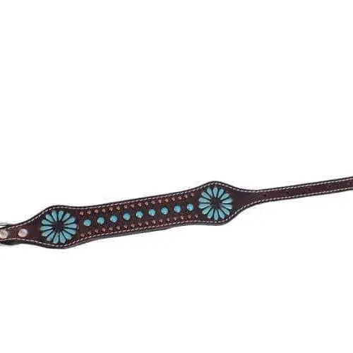 Genuine leather dog collar with turquoise Dog