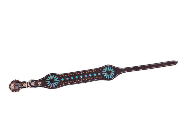Genuine leather dog collar with  turquoise - KP Pet Supply