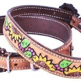 Sunflowers & Cactus Hand Painted Leather Dog Collar Dog