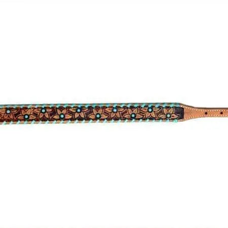 Genuine leather dog collar with teal rawhide Dog