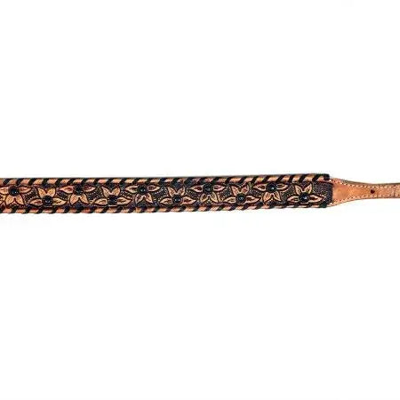 Genuine leather dog collar with black rawhide. Dog