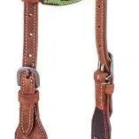 Beaded one ear harness leather headstall with beaded sunflower and cactus inlay. Horse