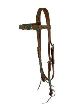 Argentina cow leather brow band headstall with colored lacing, with quick tie ends. Horse