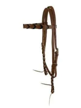 Argentina cow leather brow band headstall with colored lacing, with quick tie ends. Horse