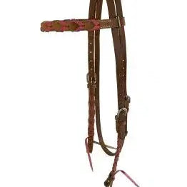 Argentina cow leather brow band headstall with colored lacing, with quick tie ends. Horse