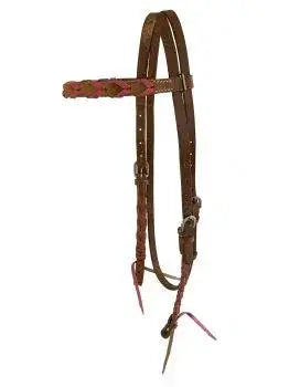 Argentina cow leather brow band headstall with colored lacing, with quick tie ends. Horse