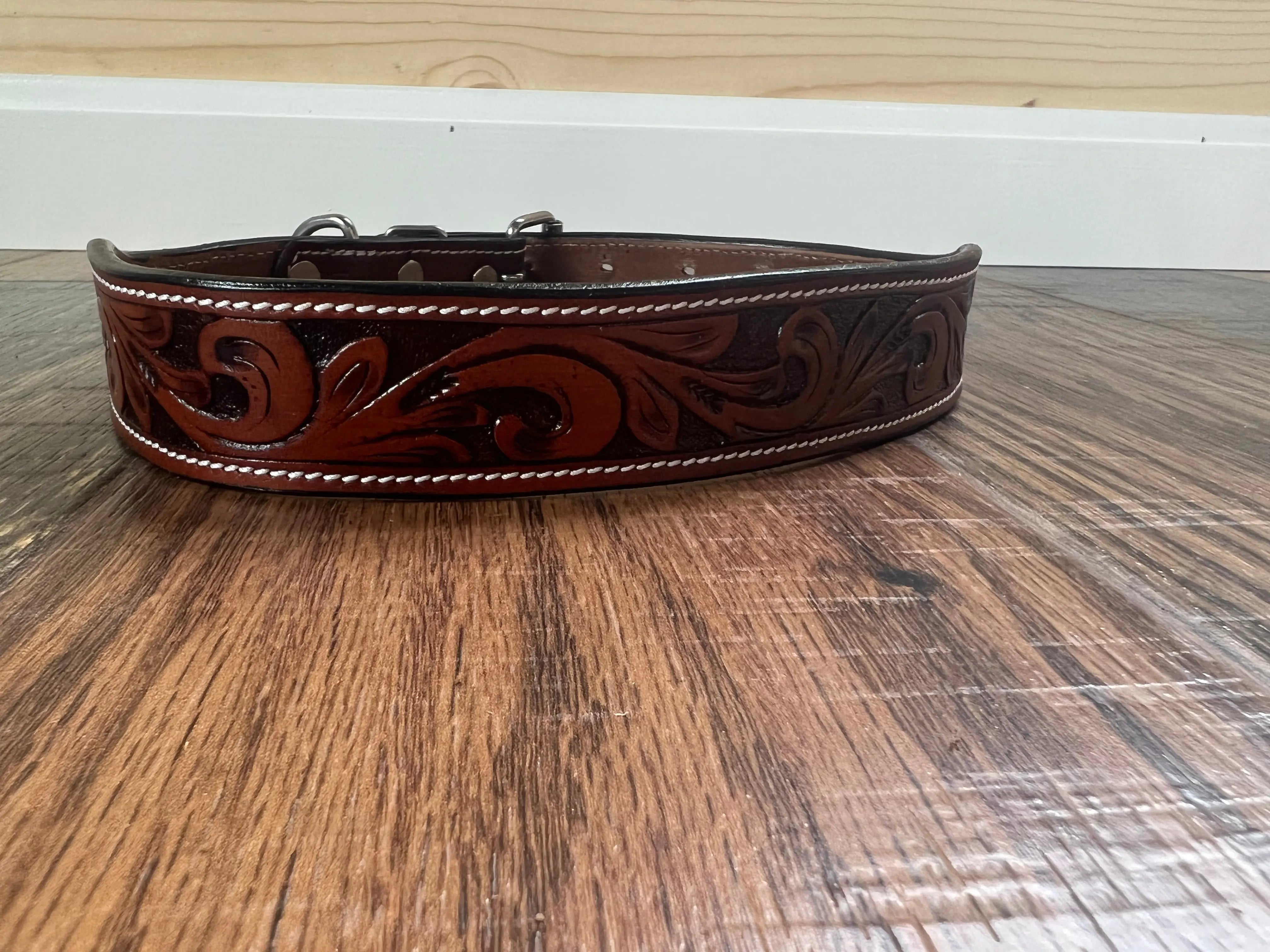 Leather Tooled Dog Collar Dog