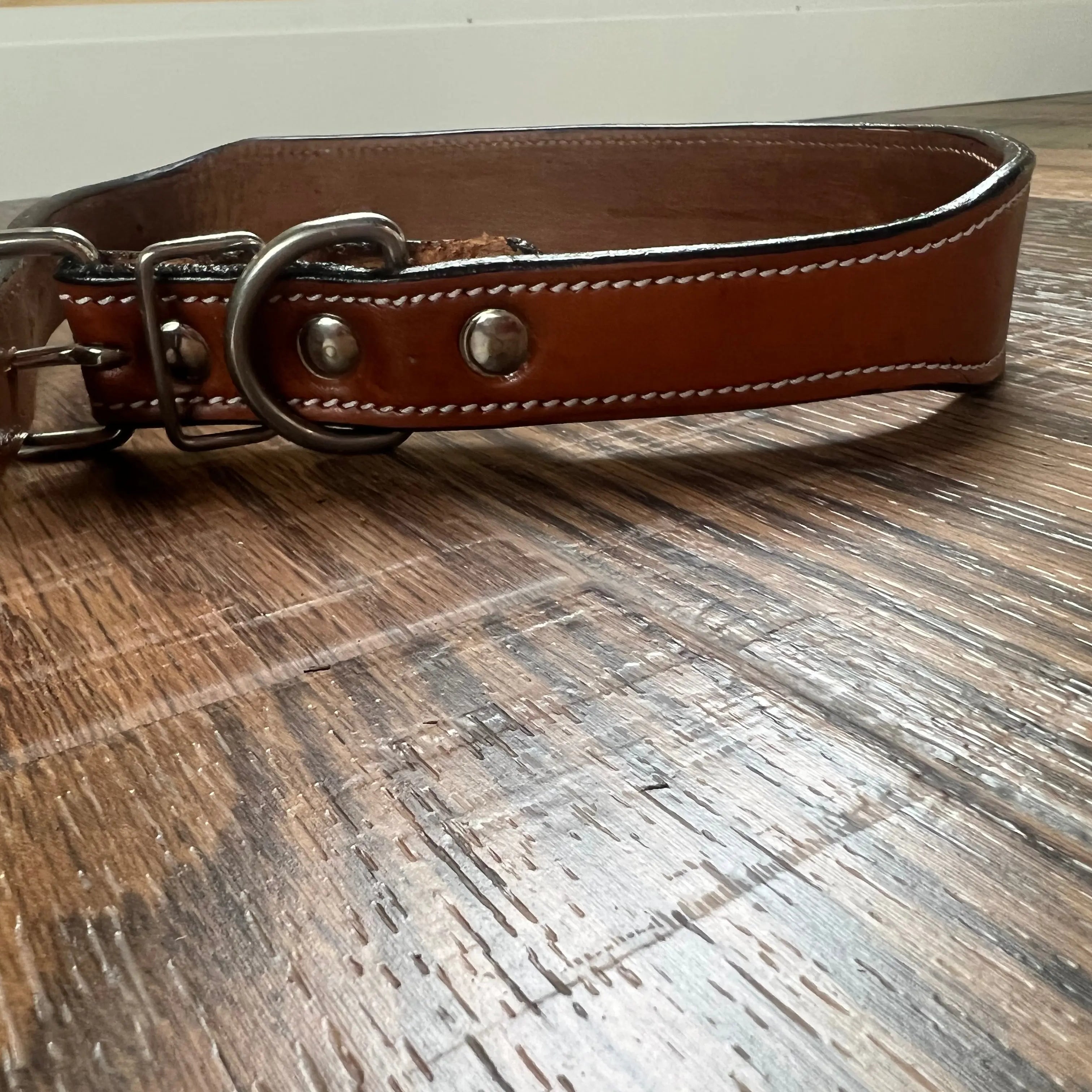 Leather Dog Collar with Orange and red beading Dog
