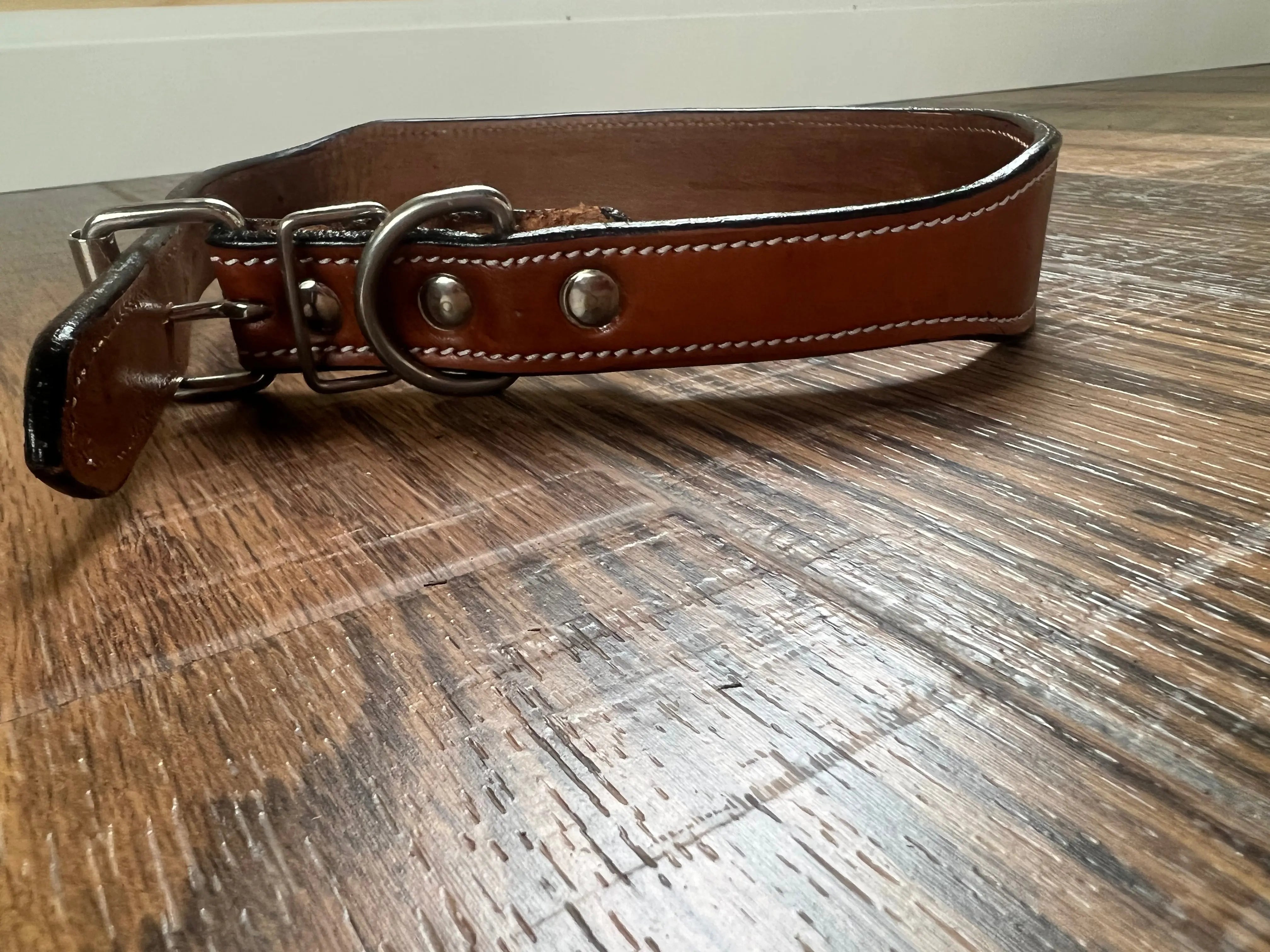 Leather Dog Collar with Orange and red beading Dog