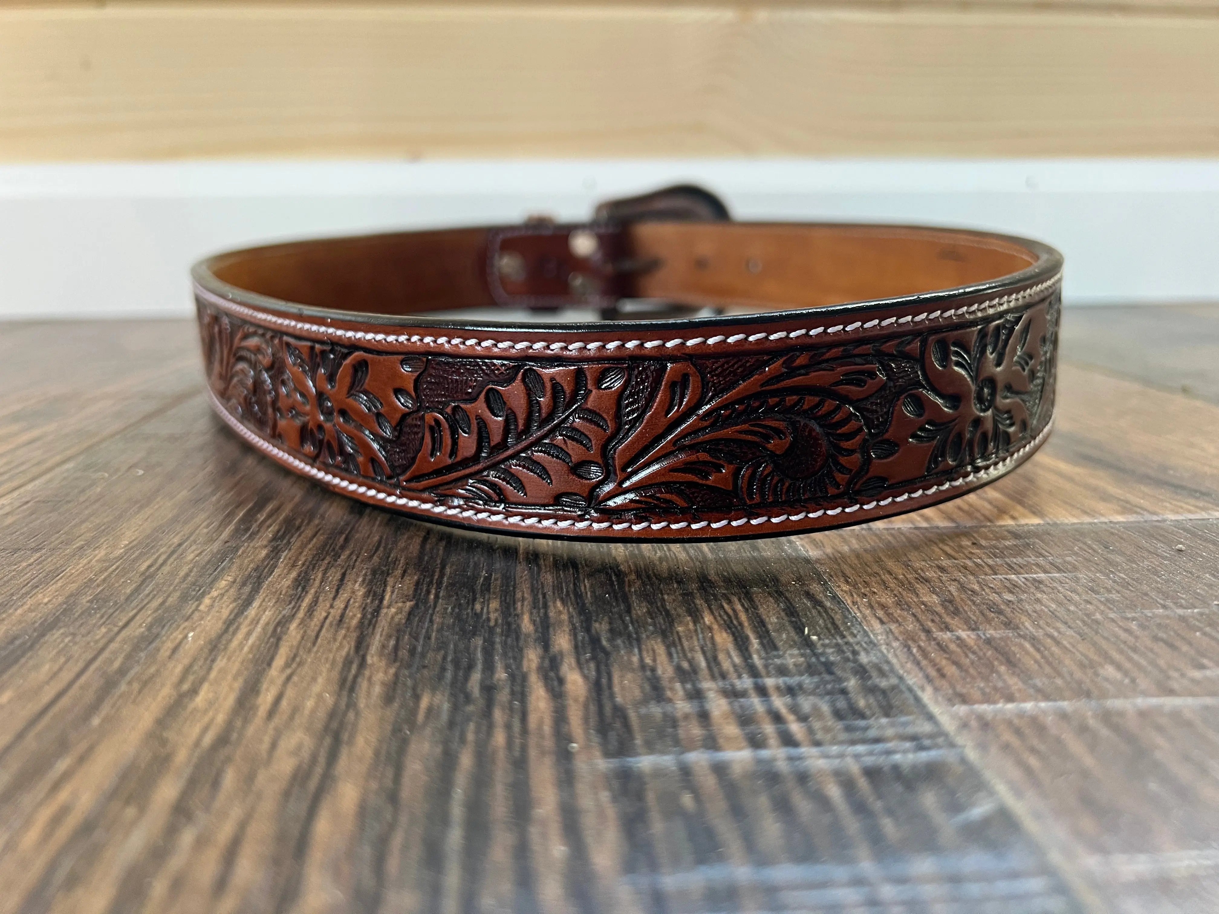 Handmade Leather Leaf Tooled Belt Belts