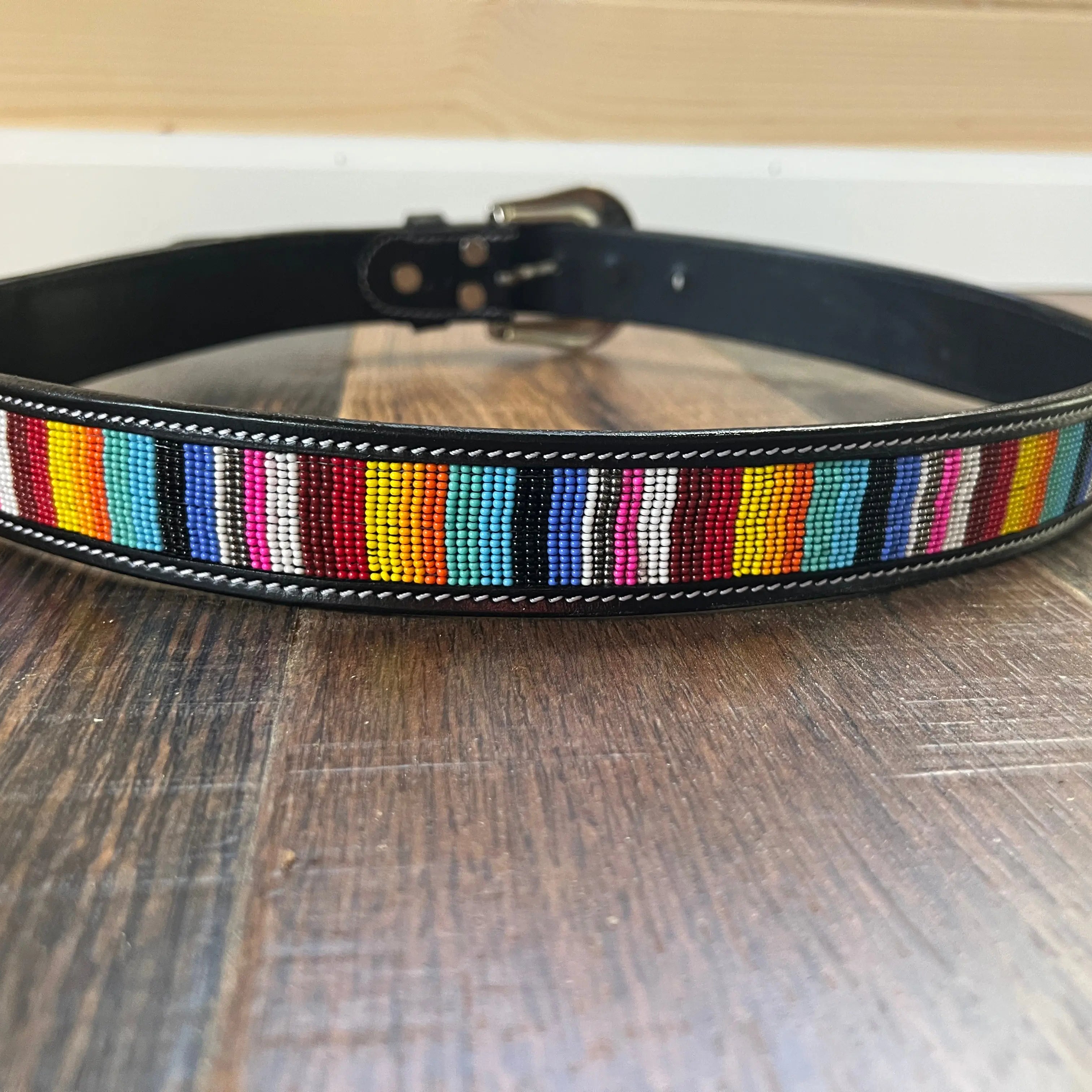 Handmade Leather Rainbow Beaded Tooled Belt Belts