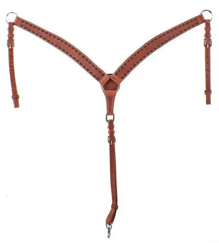 Harness leather breastcollar with dark brown buckstitch trim Horse