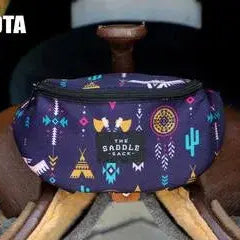 Purple Lakota Saddle Pack fanny pack with tribal cactus pattern