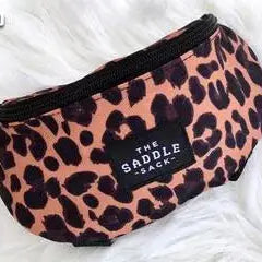 Pink and black leopard-print Saddle Sack bag with black zipper and label