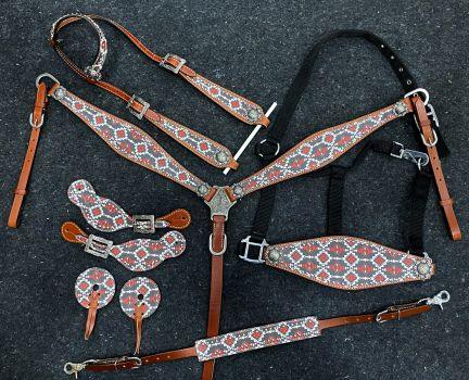 Southwest Navaho Print One Ear Headstall and Breast Collar 6- piece set Horse Tack