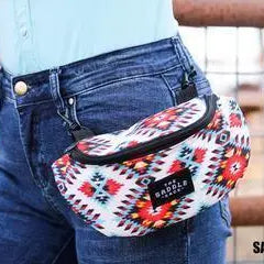 Madison Saddle Sack fanny pack with colorful geometric red black white pattern
