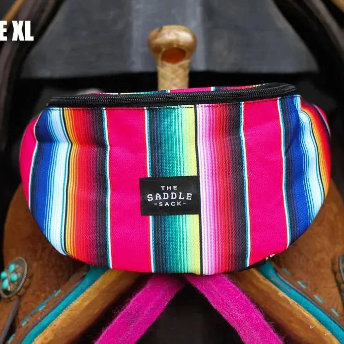 Vibrant multicolored serape Saddle Sack XL fanny pack