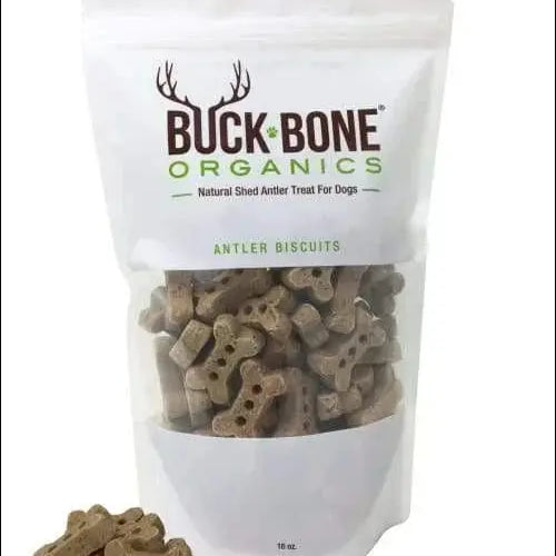 Buck Bone Organics natural shed antler dog biscuits in resealable bag