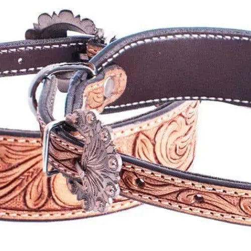 Leaf tooled leather dog collar Dog