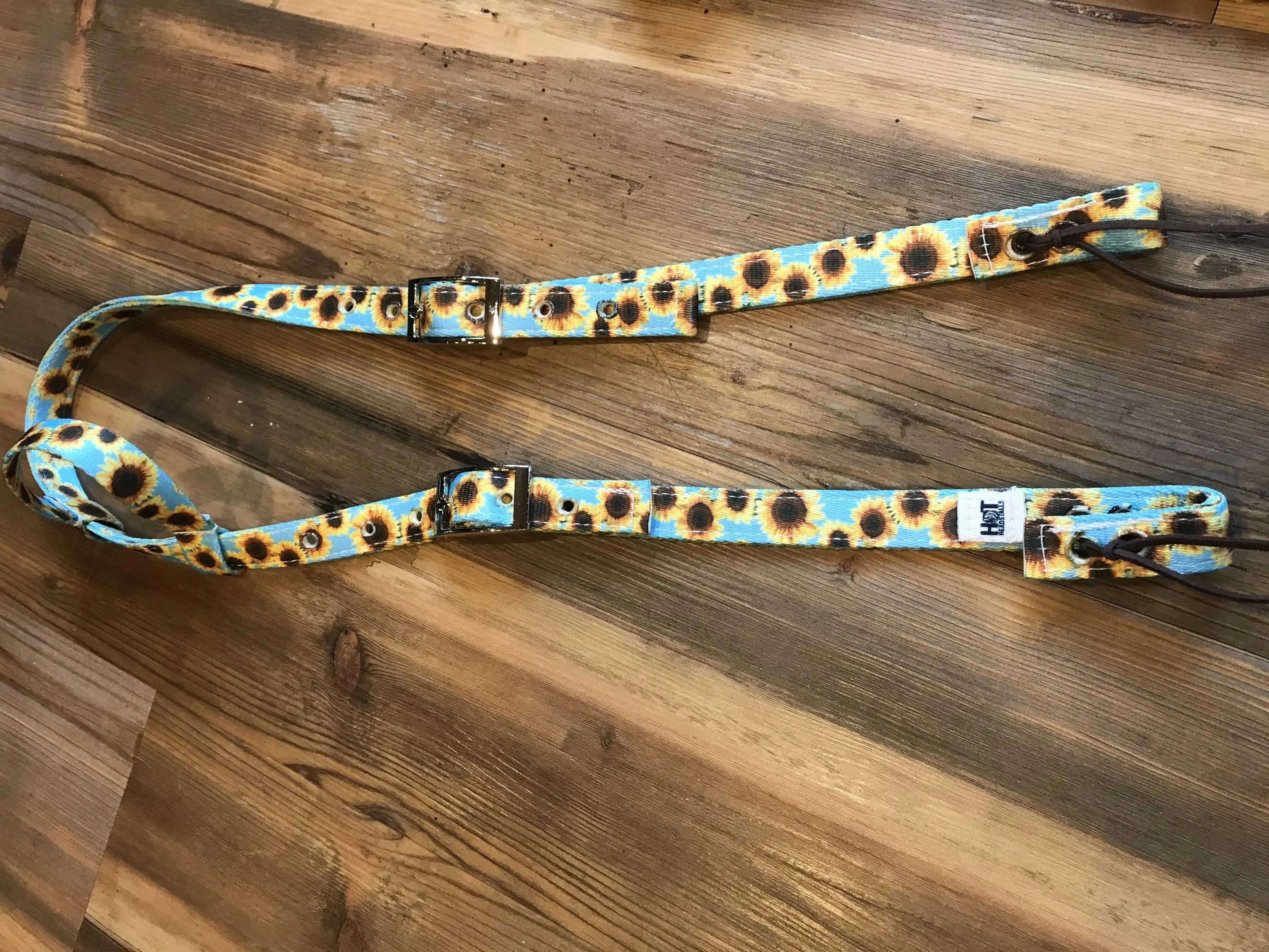 One Ear Headstalls Colorful Styles & Patterns Teal Sunflower Horse