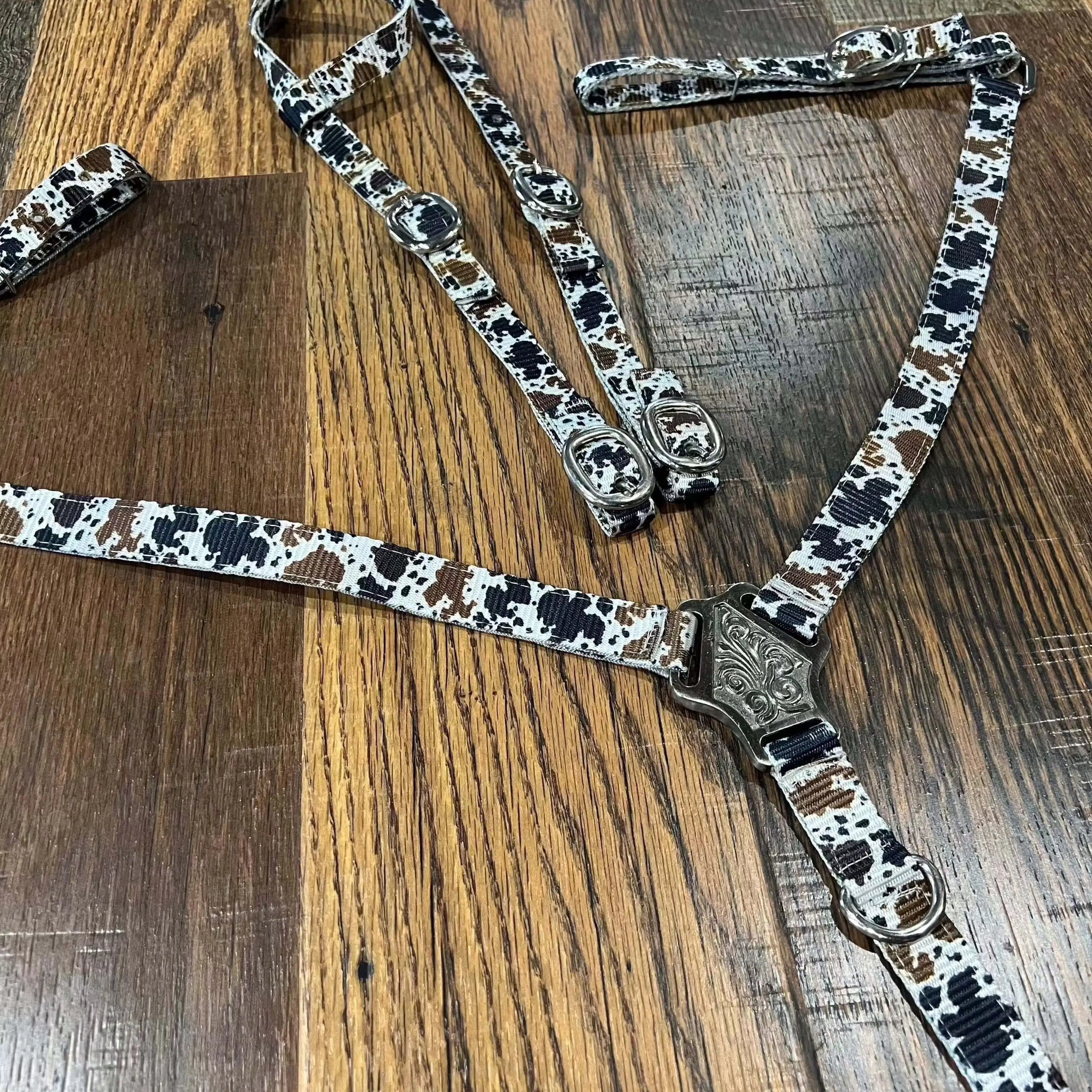 Nylon Cow Print One Ear Headstall and Breast Collar Set HORSE SIZE Horse Tack