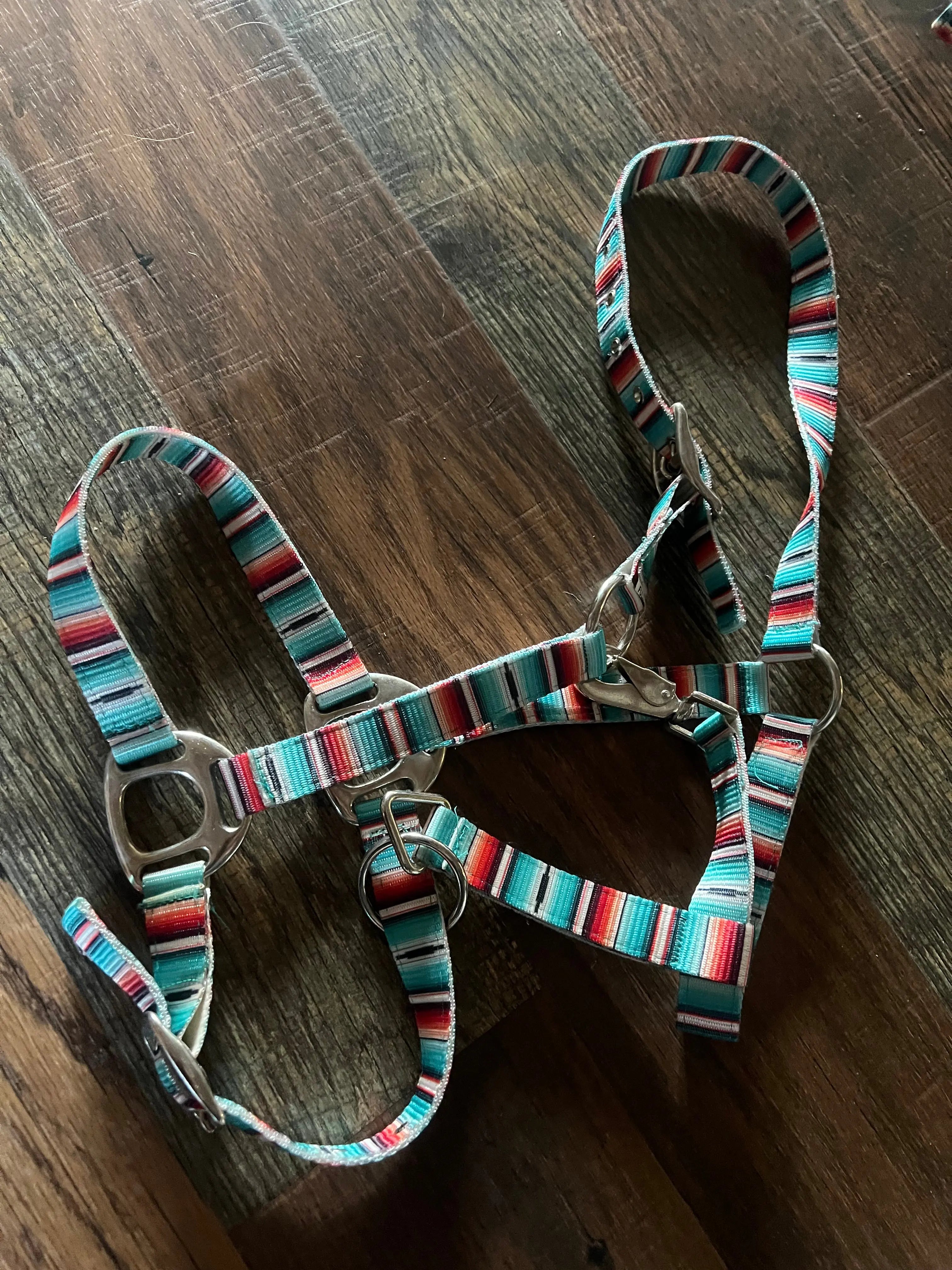 Premium Nylon Teal serape print halter with Silver hardware Horse Tack
