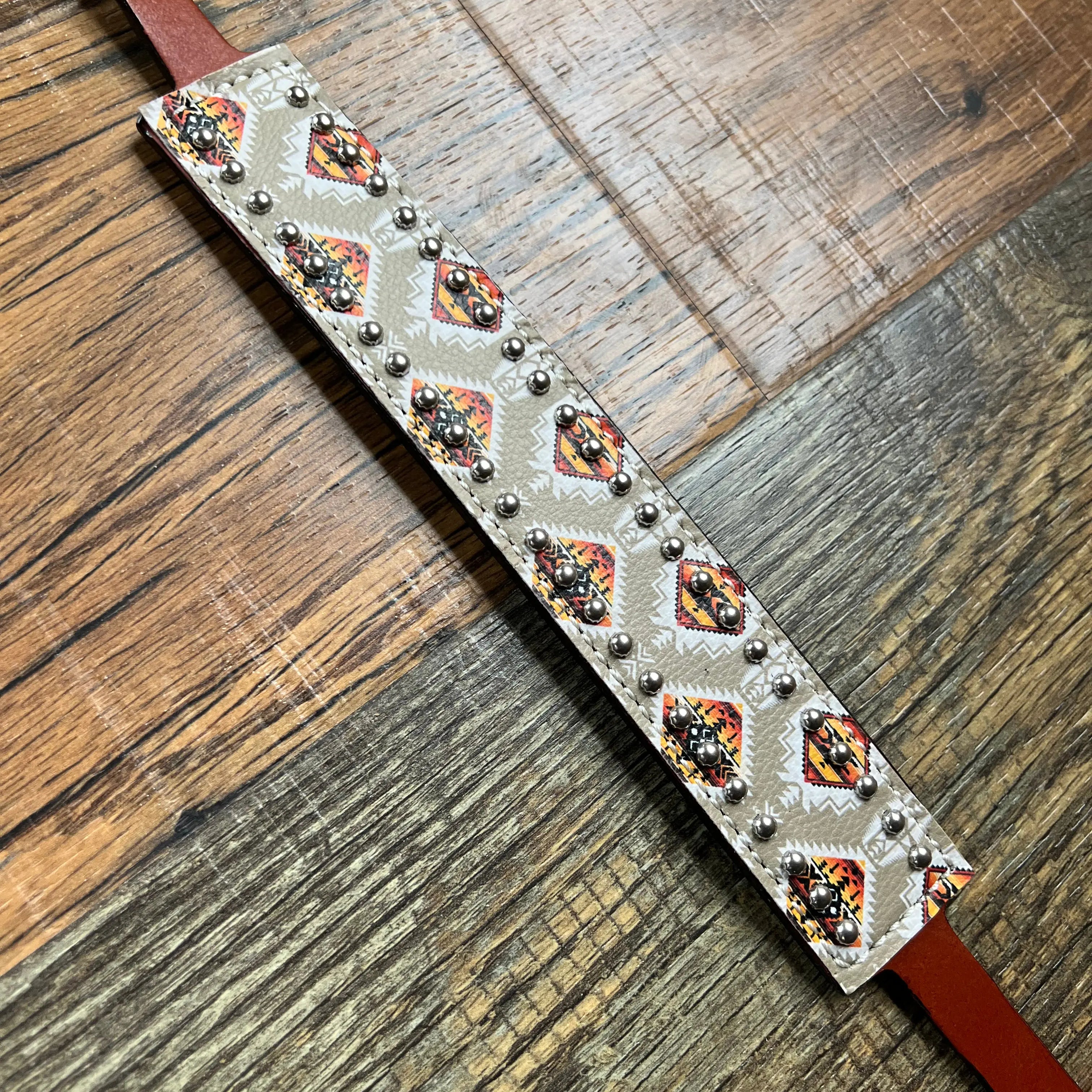 Tan/Orange Aztec Leather Wither Strap Horse
