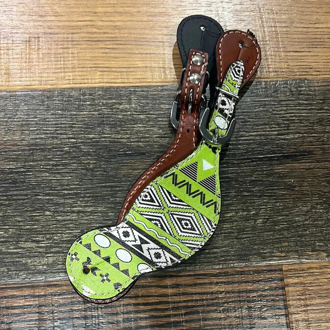 Ladies Green Aztec leather spur straps Horse Tack